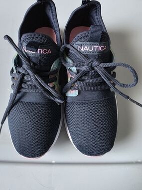 Nautica Kids' Navy Mesh Athletic Sneakers with Pink Accents